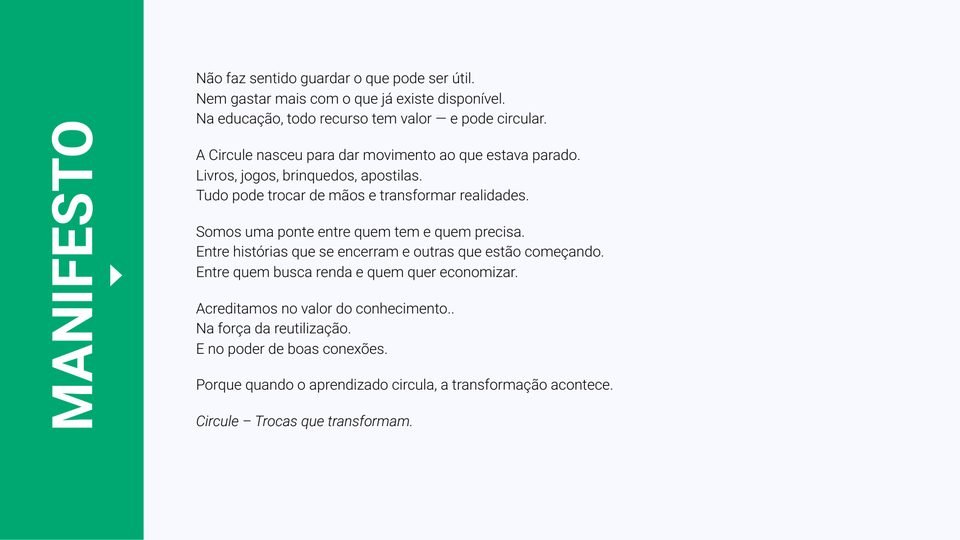 Página do manifesto da marca Circule